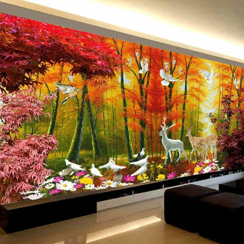

QIANZEHUI,DIY landscape Red Forest Elk Diamond Embroidery,Round Diamond Full rhinestone Diamond painting cross stitch,needlework