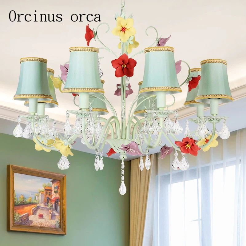 小さな新鮮な花と植物 リビングルーム ベッドルーム レストラン 牧歌的なロマンチックなバラ クリスタルのシャンデリアを備えた韓国の生地のシャンデリア Crystal Chandelier Fabric Chandelierchandelier Living Room Aliexpress