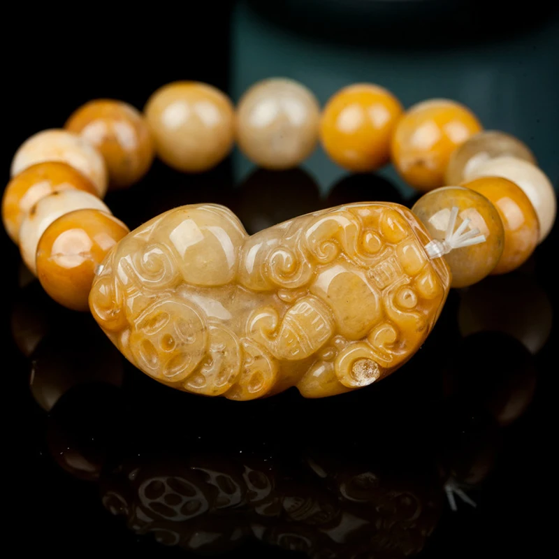 

Natural Topazs Stone Brave Troops Bracelet Good Quality Yellow Jades Chalcedony Bracelets Women Men Jewelry Christmas Gifts