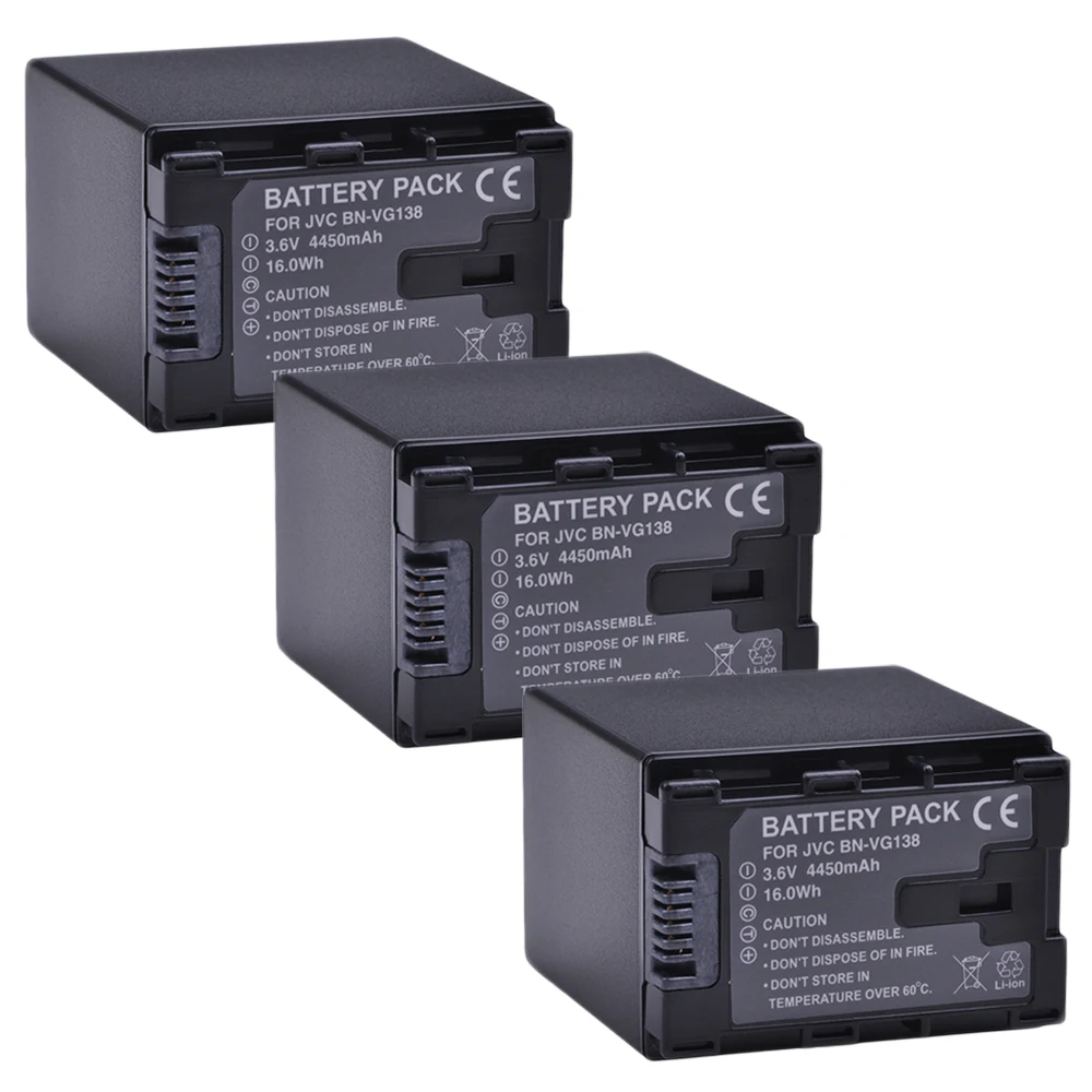 

3Pcs 4450mAh BN-VG138 BN VG138 BNVG138 VG138 Camera Battery For JVC GZ E10 E100 E245 E265 E565 E575 GX1 G3X G5 GX8