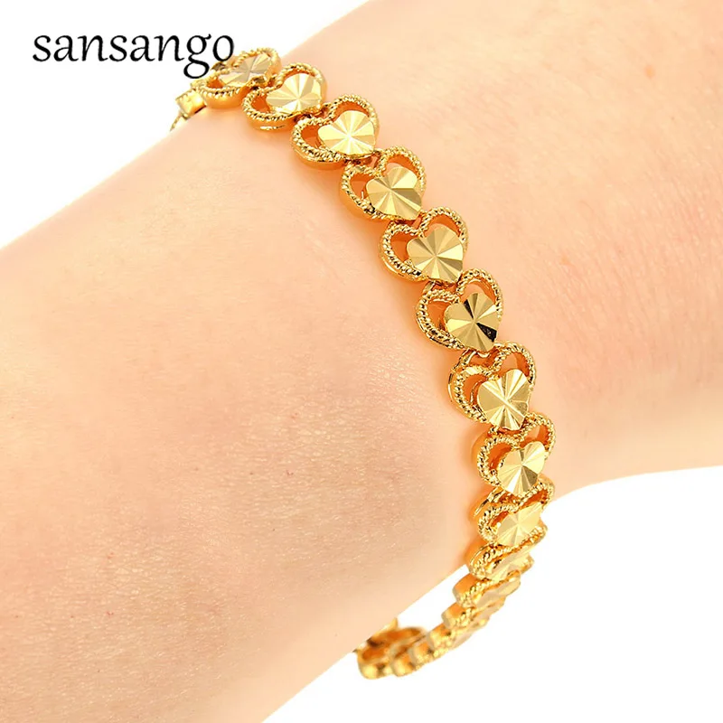

Fashion Plated 24K Gold Multi-style Punk Butterfly Heart Bracelet Curb Cuban Chain Copper Bracelets&Bangle For Unisex No Fade