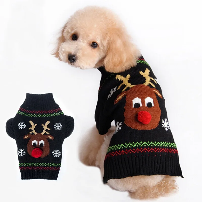 Рождественская Одежда для животных красно-носовой свитер с изображением оленя для домашних животных VIP Тедди маленький, средний и большой свитер для собак