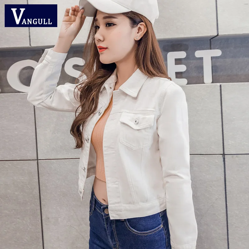Best  Denim Jacket Women Short Jeans Overcoat Ladies Jackets Tops Turn Down Collar Slim White Black Jeans
