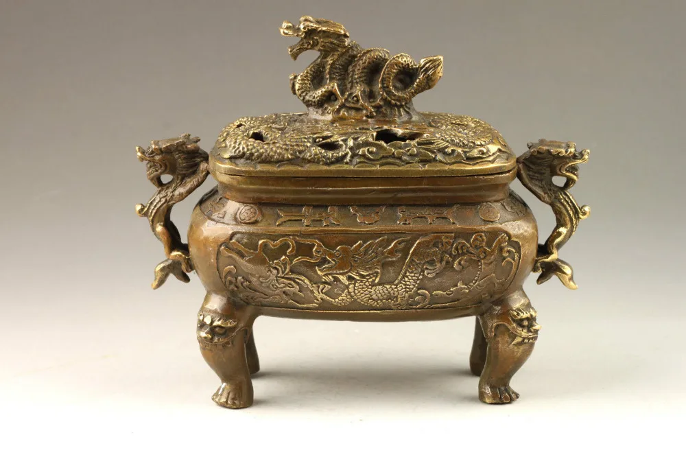 

Chinese Handmade Exquisite Vivid Dragons Bronze Incense Burner