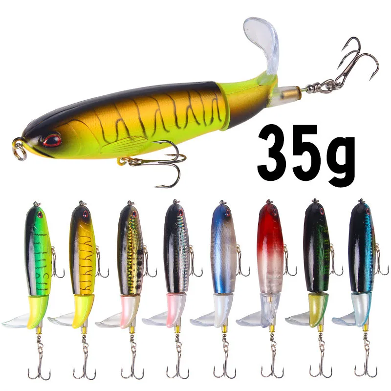 1PCS Whopper Popper 10cm/14cm Topwater Fishing Lure Artificial Bait Hard Plopper Soft Rotating Tail Fishing Tackle Geer Pesca