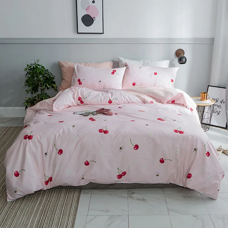 

Stylish Red Cherry Pattern Sheet Pillowcase And Quilt Cover Sets 100% Cotton Bedlinen Double Queen King Size Bedding Set