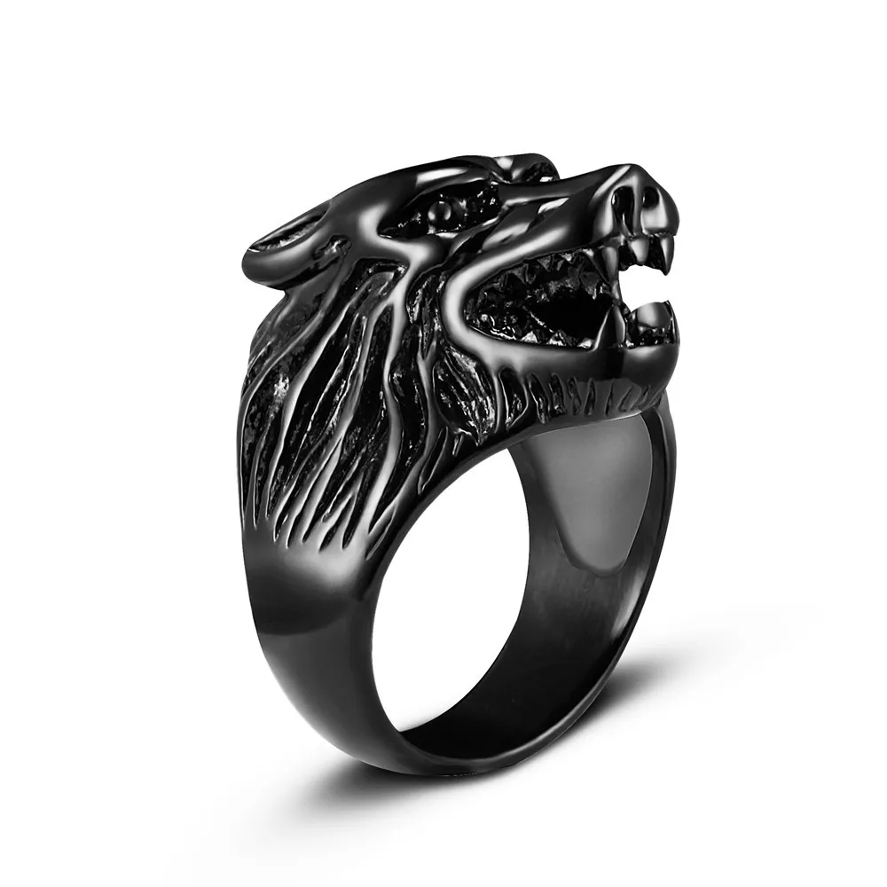 

new US 7 to 14 size Steel soldier Drop Ship Fashion Jewelry Super Cool Wolf Rings Stainless Steel Punk Biker Man Ring