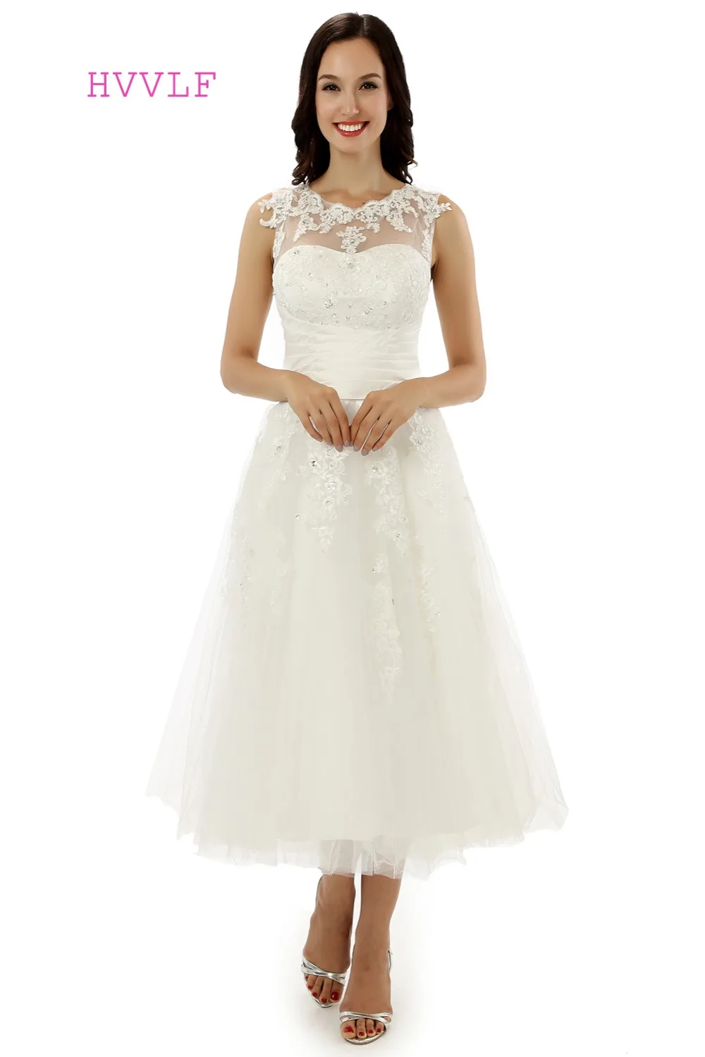 

Vestido De Noiva 2019 Short Wedding Dresses A-line Tea Length Appliques Lace Backless Vintage Wedding Gown Bridal Dresses