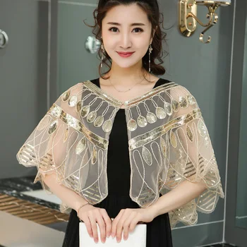 

BLINGSTORY Batwing Sleeve Summer Jacket Small Shawl Women's Vintage 1920s Sequin Gatsby Evening Bolero Cape Casacas Para Mujer