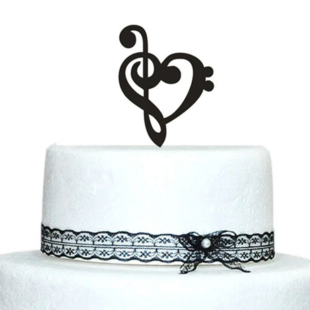 Note De Musique En Forme De Cœur Pour Mariage Decoration De Gateau Personnalisee En Acrylique Et Argent Aliexpress