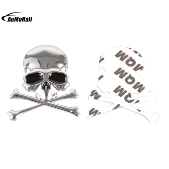 

3D Metal Car Sticker Car Accessories Motorcycle Car Stickers Car-Styling Skull Cross Bones Skeleton Emblem Silver
