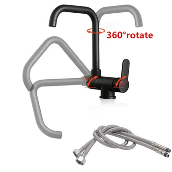 

304 Stainless Steel Kitchen Mixed Faucet Black / Brushed Window Inward Open Folding Style 360 ° Rotating Hot And Cold Tap