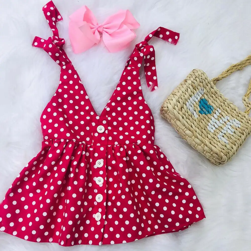

Sweet Summer Toddler Kids Baby Girls Clothes Polka Dot Shoulder Strap Tutu Dress Toddler Kids Baby Girl Floral tank dress