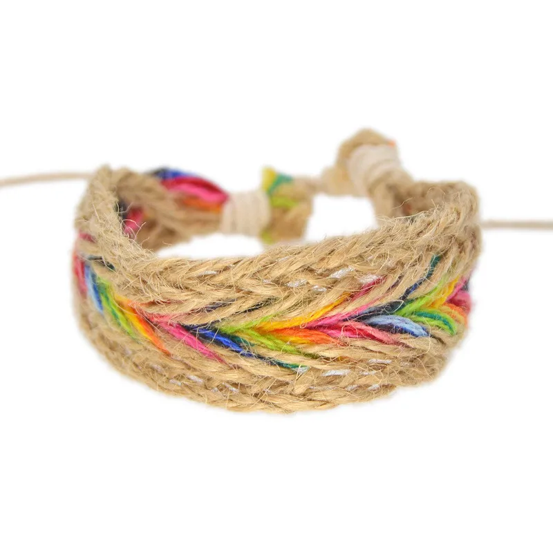 wholesale rainbow cotton hessian hemp rope ethnic braided bracelets