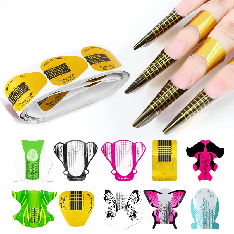 

100pcs French Nail Form Tips Nail Art Form Acrylic Tip Gel Nails Sticker Extension Curl Form for Nail Polish Guide New Design