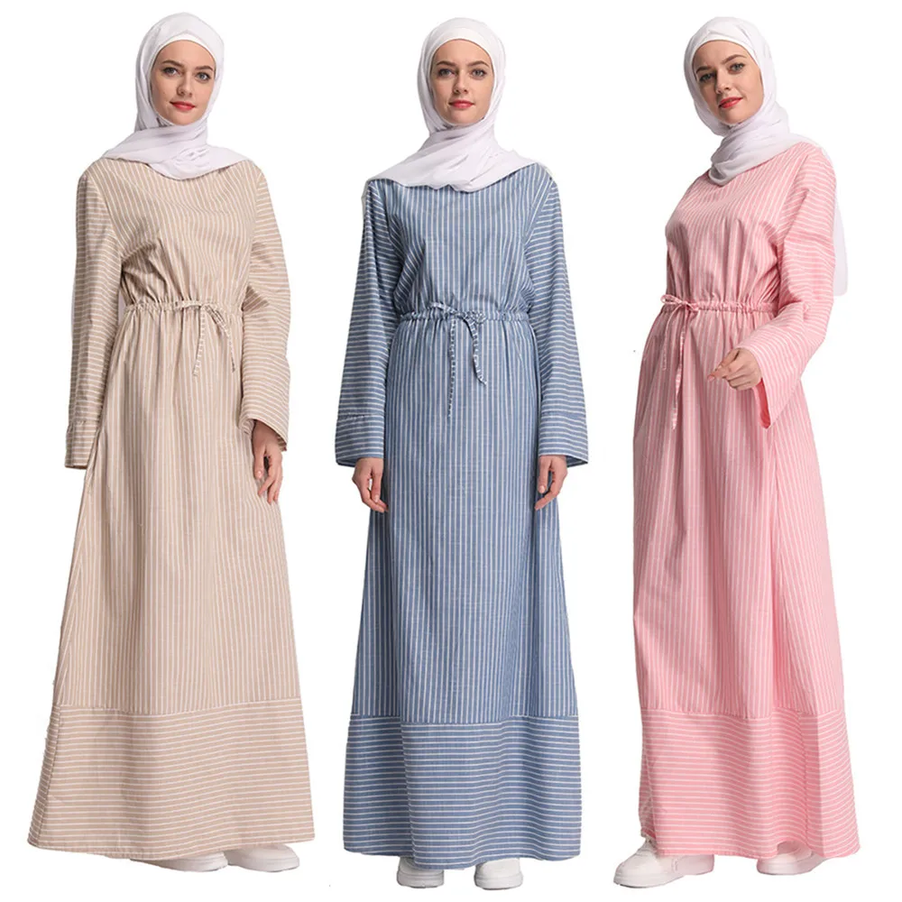 Marocain Striped Dress Islamic Clothing Ramadan Abaya Dubai Turkish Maxi Dress 2019...