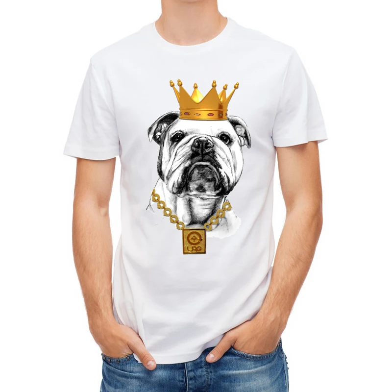 

Hot Sale Bulldog Own Style Design men T Shirt French Bulldog T-shirt Novelty Short Sleeve Tee Pug Printed the king Dog Shirts