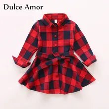 Платья для девочек; одежда для маленьких девочек; модное осеннее Повседневное платье в красную и черную клетку с длинными рукавами; детская одежда для девочек; Прямая поставка