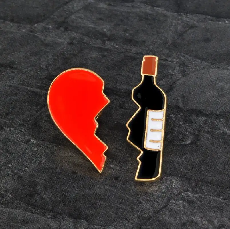 yiustar 2pcs set Broken heart and Red wine bottle Metal Brooch Pins DIY Sweater Pin Badge Gift Jewelry for women|metal brooch|pin badgesweater pins |