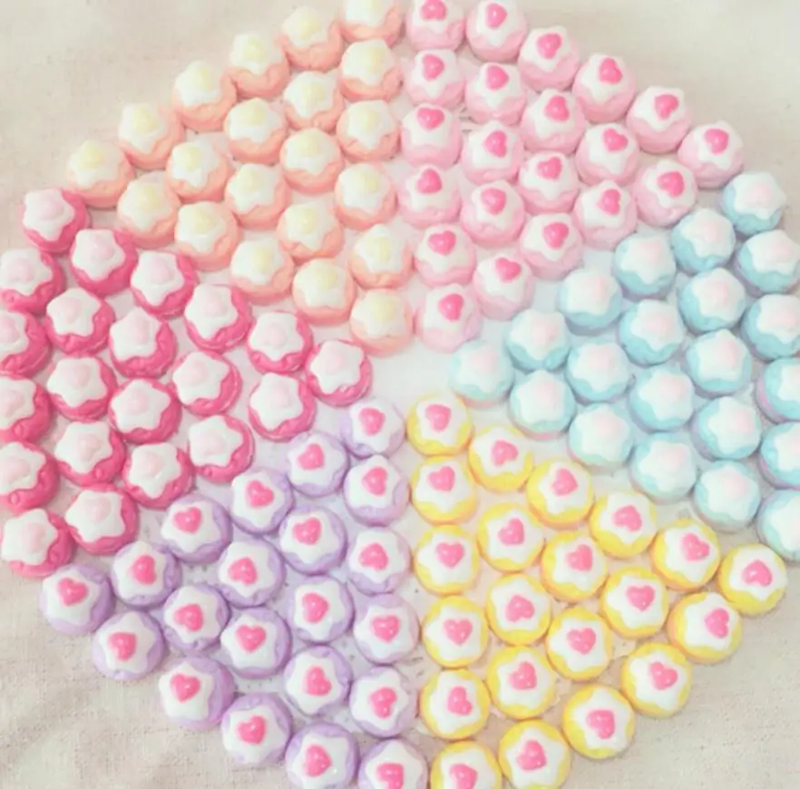 100pcs Resin Heart Cake Flatback Beads Miniatures For Scrapbooking Craft Diy Headwear Cellphone Decoration | Дом и сад