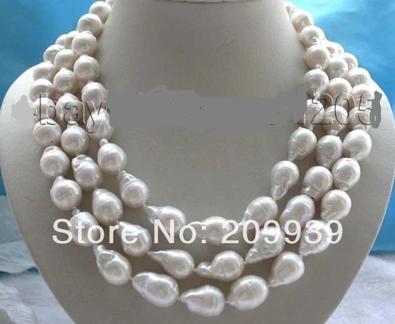 

FREE SHIPPING>>>@@ AS3438 3rows Natural 20mm White Reborn keshi Pearl Necklace lapis clasp