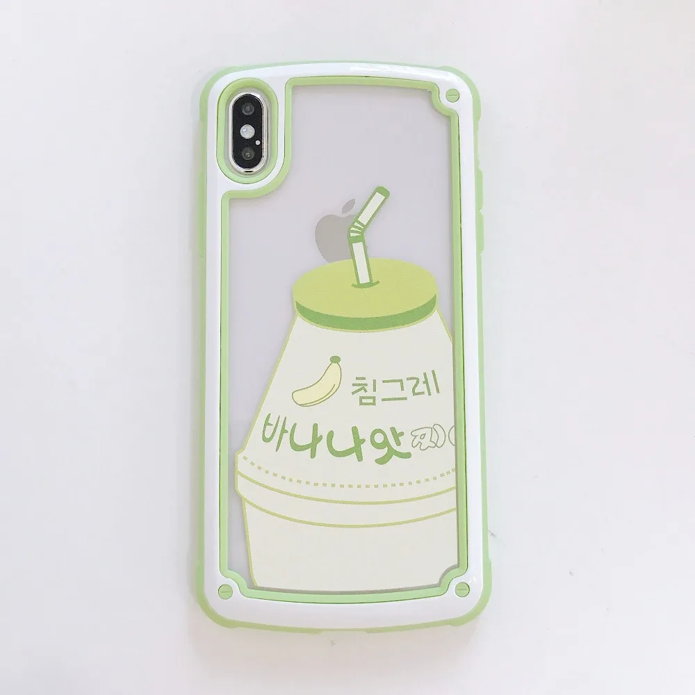 Case For iPhone Xr X Xs Max Cover Korean Lovely Banana Milk Transparent Shockproof Hybrid Cases For iPhone 8 7 Plus 6S Plus Case (10)
