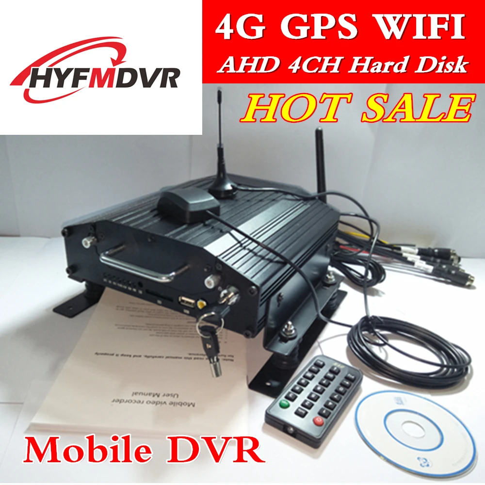  4G remote monitoring host HDD SD card combo car dvr GPS WIFI 4-channel mobile dvr support NTSC/PAL 