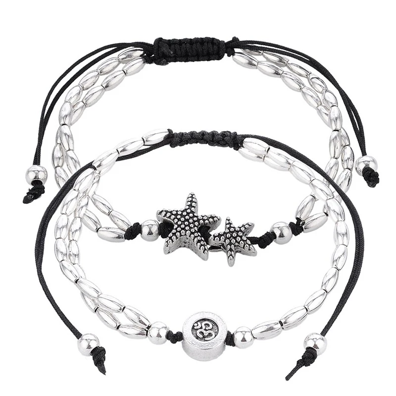 

2 Pcs Anklet Bracelet Ankle Foot Starfish Double Chain Jewelry