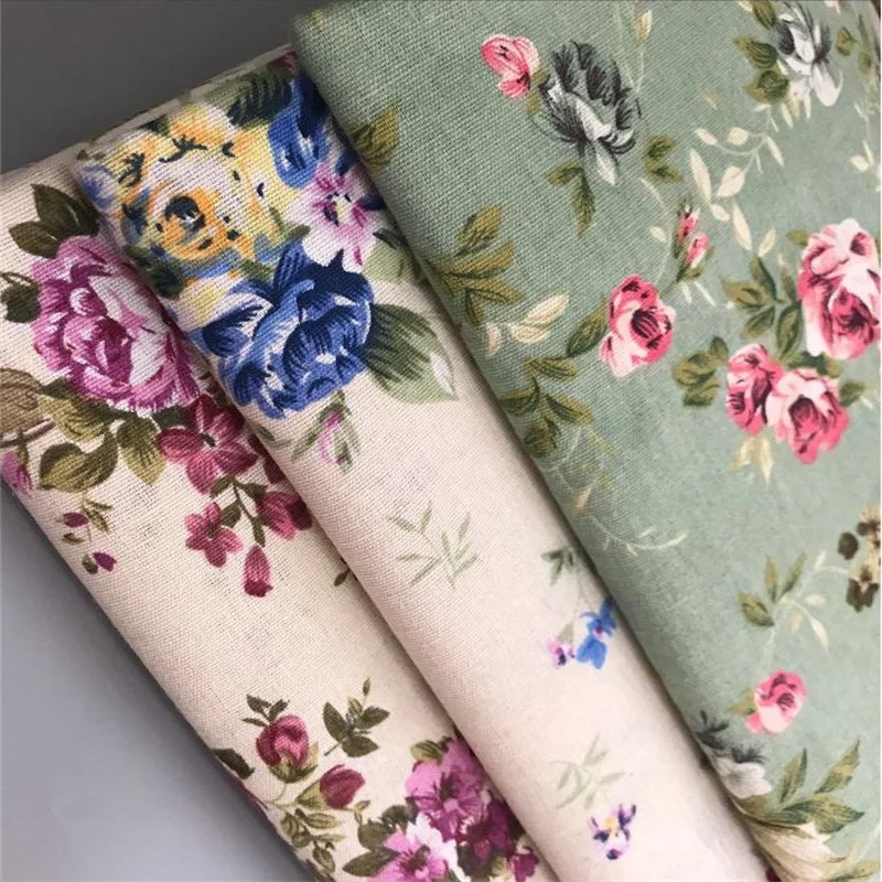 

Floral Printed Linen Cotton Fabric Patchwork Sewing Canvas Material Cotton Linen Fabric For Handmade Textile Pillow Width 150cm
