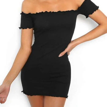 

Sexy Women Dress Off Shoulder Elegant Black Bodycon Bandage Party Bustier Slash Neck Short Mini Dress vestido feminino