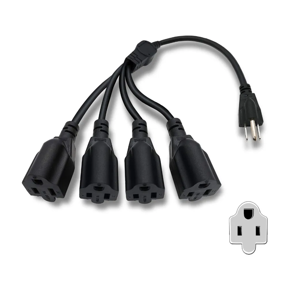 

UL Listed 3 Prong 1-to-4 Power Cord Splitter Cable - 20" Inches Power Extension Cord - Cable Strip Outlet Saver - 16AWG