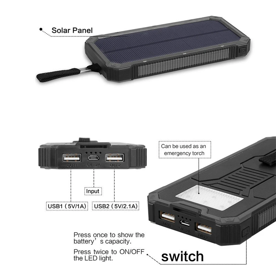 EPULA 12000 мАч светодиодный внешний аккумулятор с двумя usb-портами на солнечной батарее, чехол, портативное зарядное устройство, комплекты DIY, коробка для мобильного телефона samsung S9 Xiaomi