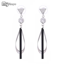 Mis pendientes huecos de la gota de agua de la forma cristal negro tira pendiente largo colgante Vintage blanco oro Color joyería de las mujeres Accesorios