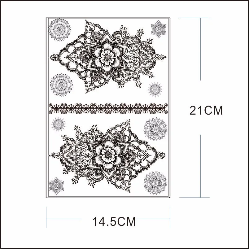 BH-17 ручной рисунок Мандала черная хна временная татуировка Вдохновленный стикер тела