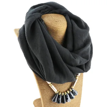 

Fashion wild color cotton jewelry necklace collar resin drop necklace pendant scarf New hot sale plus long scarf shawl