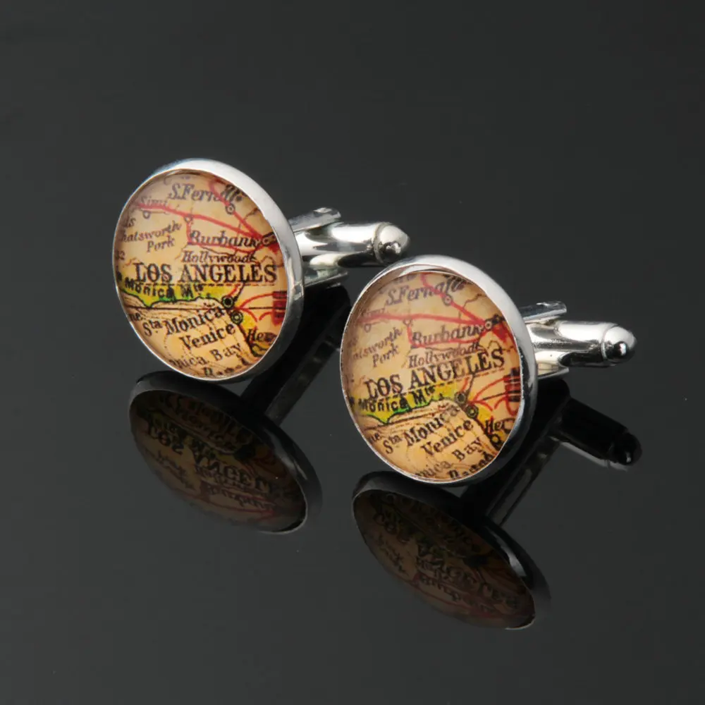 1Pair Vintage World Map Cufflinks Silver Plated Old Cuff links Gift For Men 
