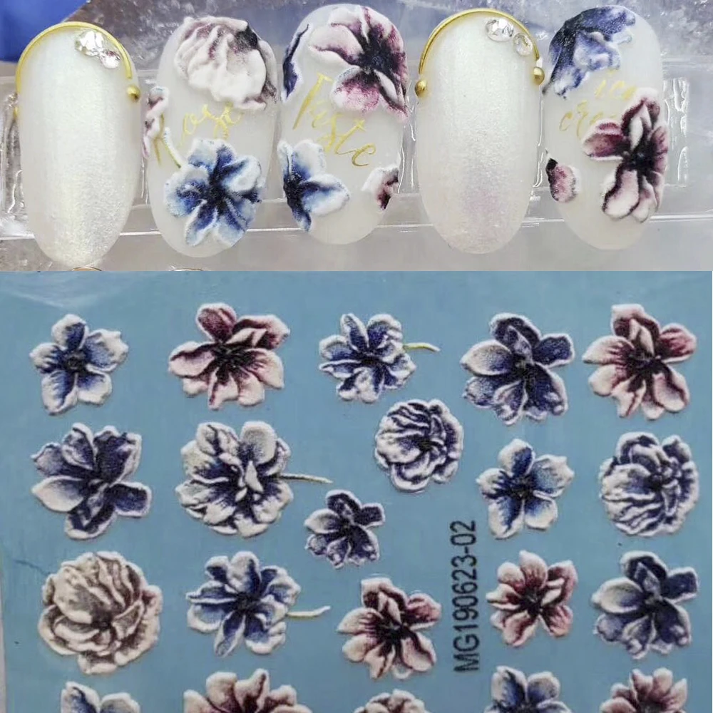 3D Nail Decal Floral / Rose / Butterflies Water Transfer Fashion Sticker Nail Wraps 3 D Slide Nail Art