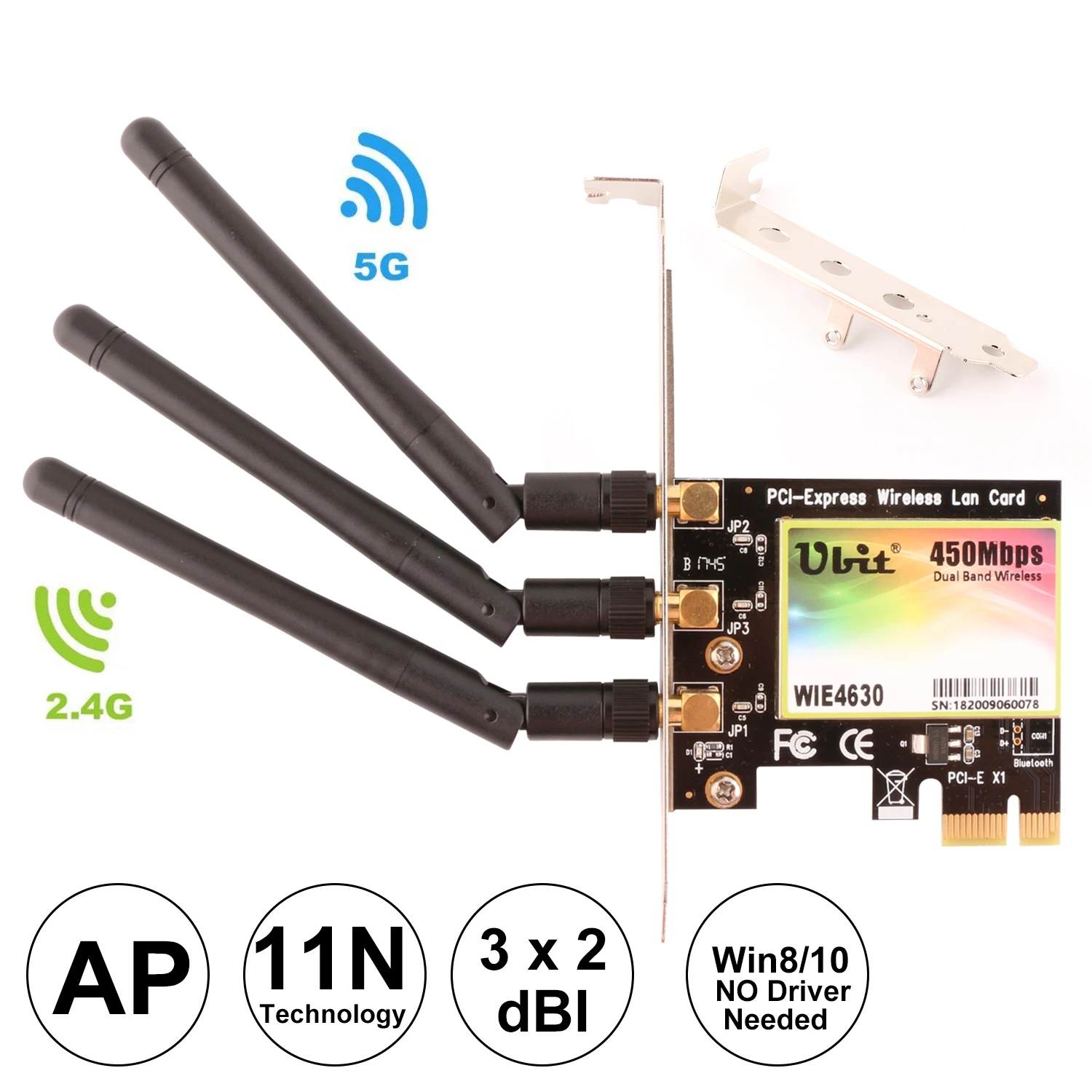 

Ubit Wireless Dual Band PCI Express Adapter, with speed up to 450Mbps 2.4G/5G Wi-Fi Adapter Network Card for Desktop Computers