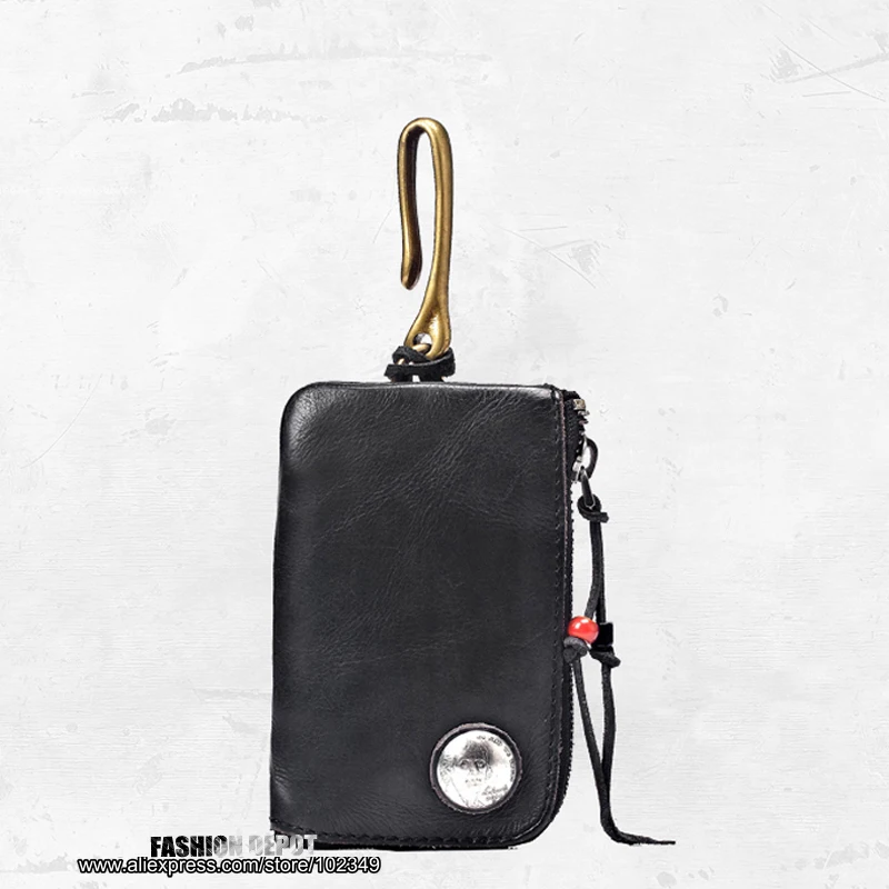 IamVoid Italian Leather Key Wallet Men's Real Leather Zipper Car Key Holder High Quality Credit Credit Card Case with Stud (5)