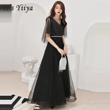 Вечерние платья Robe De Soiree длинного размера плюс сексуальное женское вечернее платье с v-образным вырезом вечернее платье с коротким рукавом тонкое платье для выпускного вечера E545