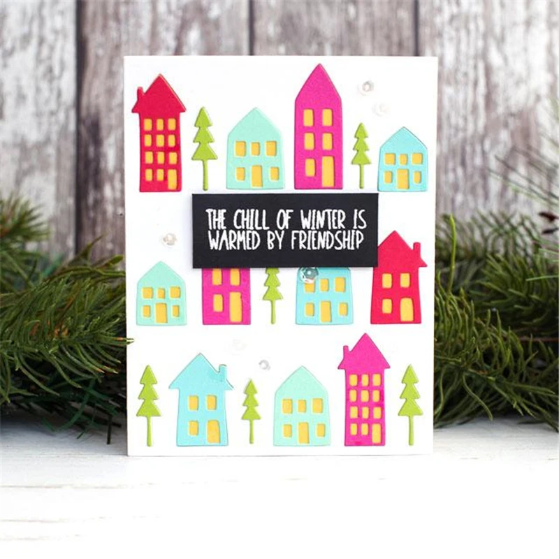 

Naifumodo Winter Scene Town Metal Cutting Dies Scrapbooking House Building Die Cut for Card Making Crafts Dies Stencil New 2019