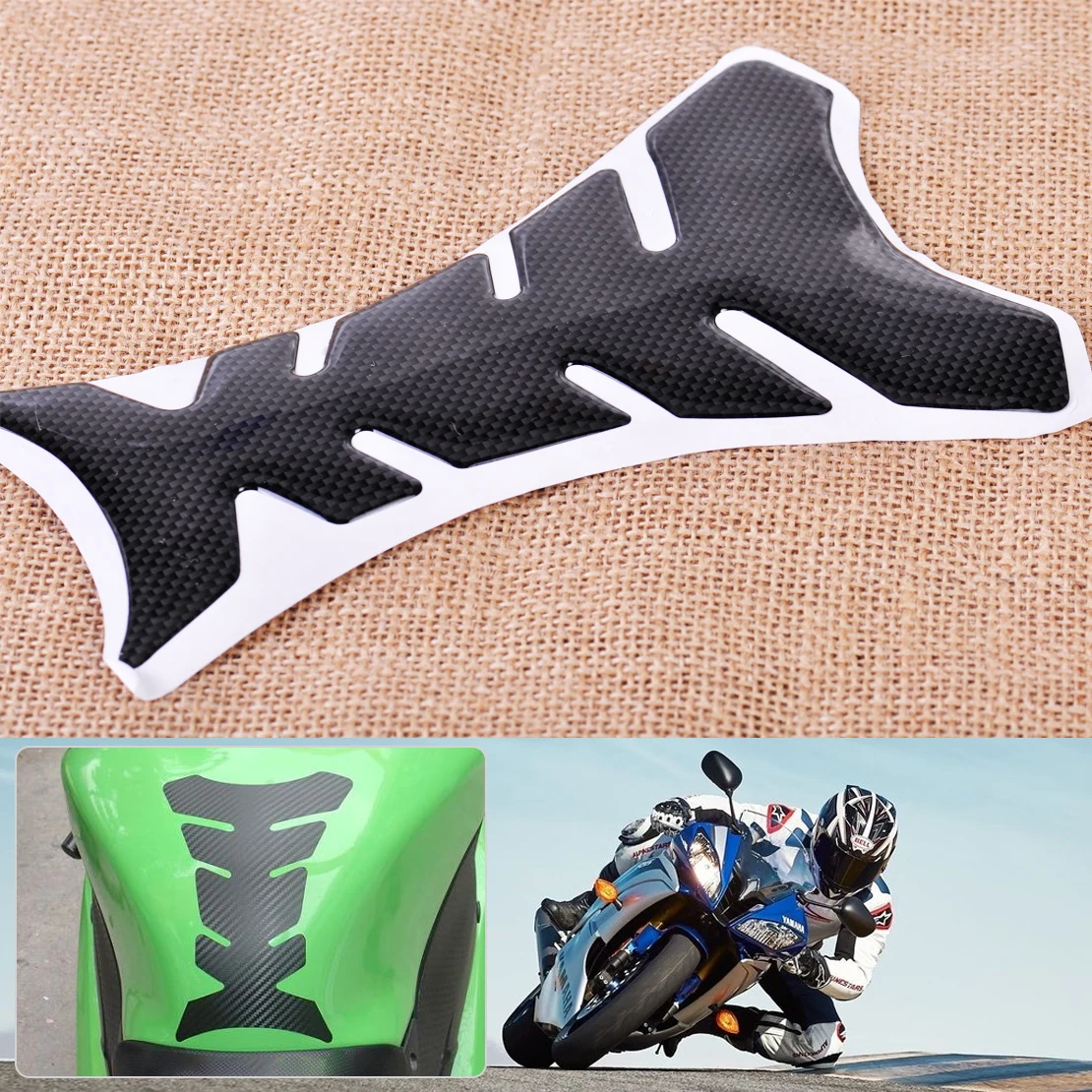 

CITALL 1pc Black Motorcycle Tank Pad Fuel Oil Gas Cap Protector Sticker Decal Cover Fish Bone Style Motorcycle Oil Tank Stickers