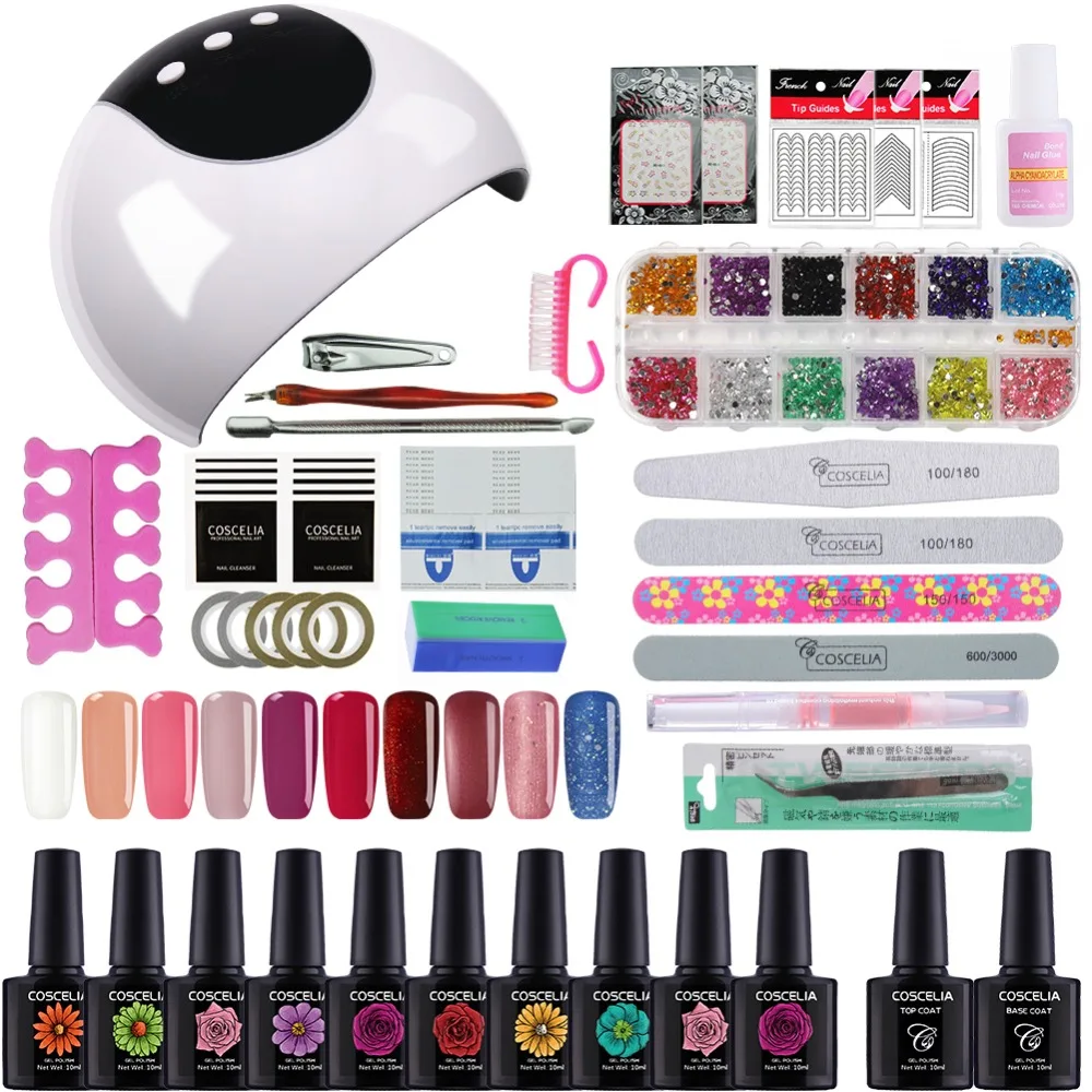 

COSCELIA Set For Manicure Nail Kit Set Gel Varnish Set 1 Color UV Gel Polish 24W LED Lamp Gel Varnish Nail Polish Set UV Machine