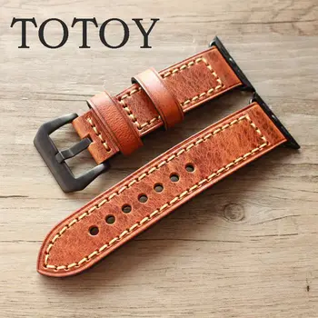 

TOTOY Italian Oil Wax Retro Style Leather Watchbands, For Apple Watch 42MM 38MM Men's Leather Strap, For Iwatch 4 Watchband 44MM