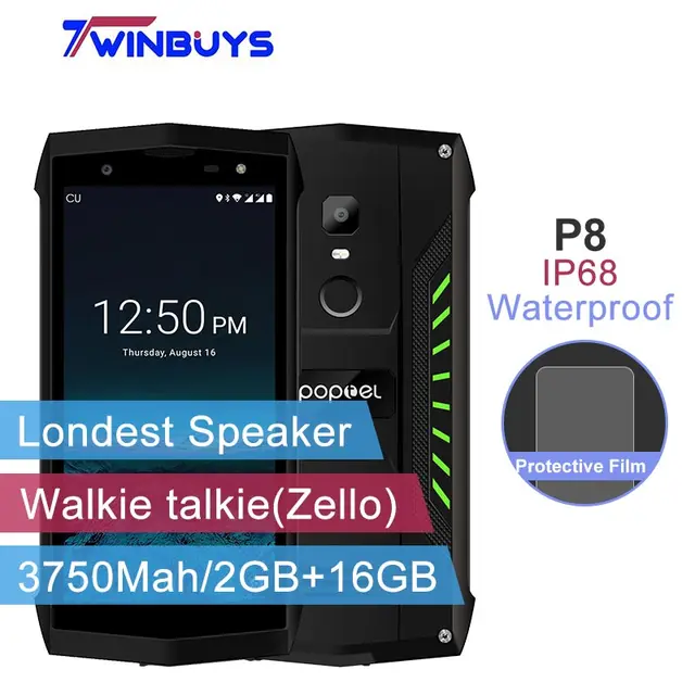 POPTEL P8 IP68 Waterproof mobile phone Android 8.1 MTK6739 Quad Core 5.0 inch 3750mAh 2GB+16GB 8MP Face ID NFC 4G LTE smartphone