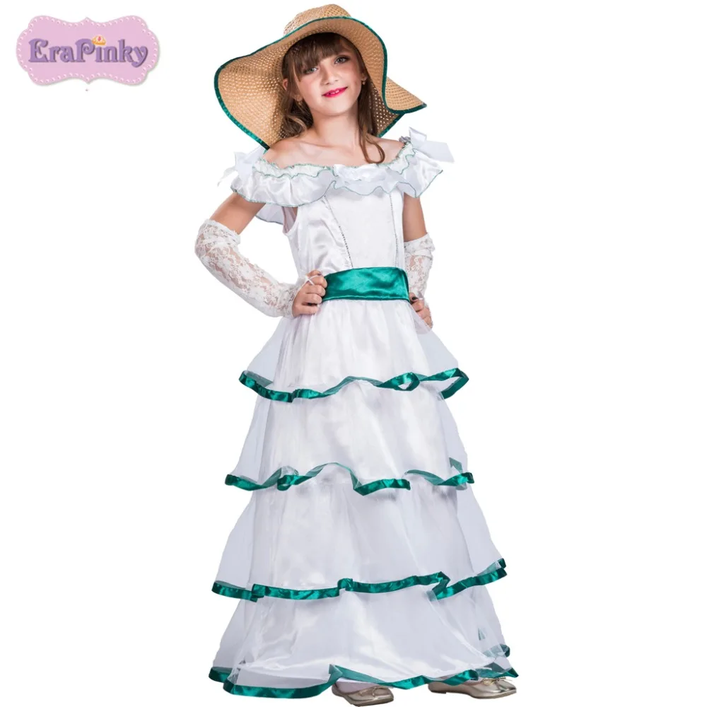 

Erapinky dress for girl cake layer dress for children lace gloves white Southern Belle girl dress carneval costume for kids 2018