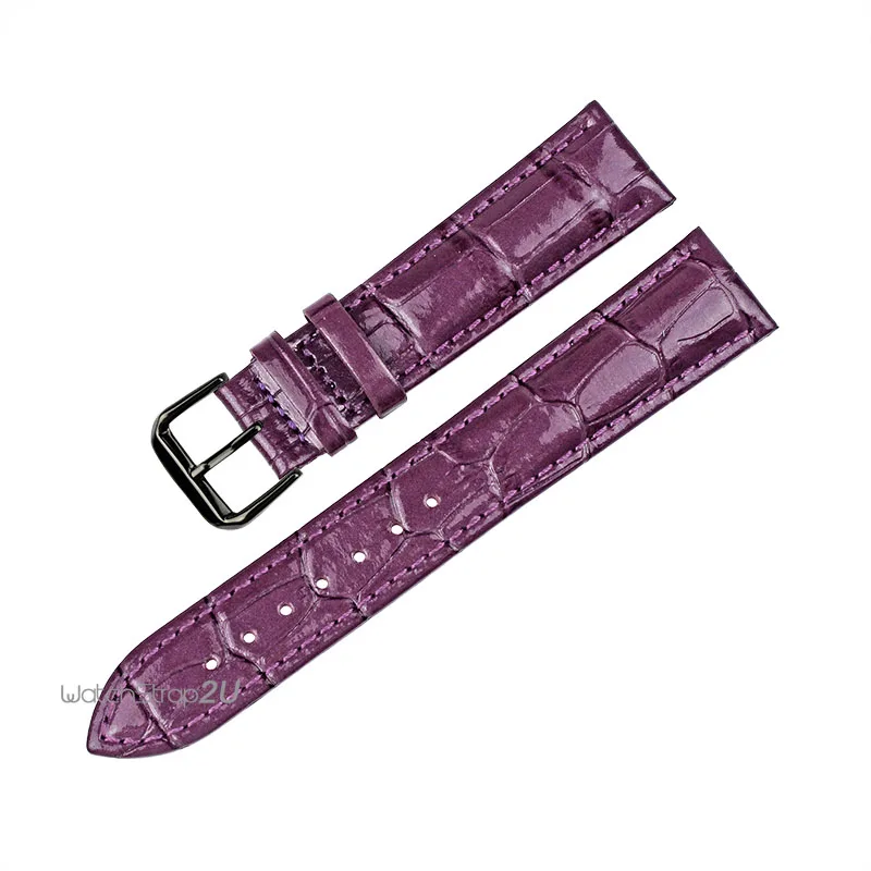 

Red Purple White Alligator Crocodile Grain Genuine Leather Watch Band Strap Black Pin Buckle 18mm 20mm 22mm