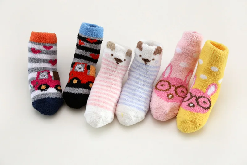 Зимние теплые носки детские носки-тапочки пушистые домашние носки милые домашние толстые плюшевые носки-тапочки кораллового цвета для детей 0-3 лет