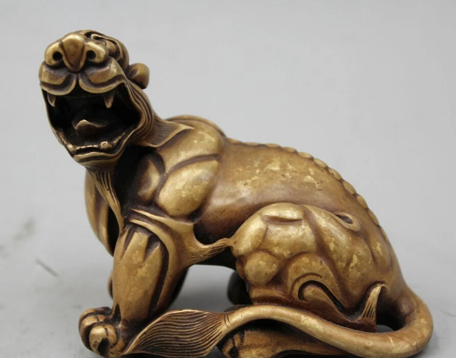 

4" Chinese Folk Feng Shui Pure Bronze Pi Xiu Unicorn Beast Animal Statue Sculptu