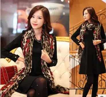 

Korean version of Bali yarn long section heart scarf scarves sexy generous love leopard print autumn and winter shawl